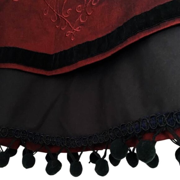 Picasso Renaissance Flare Skirt M | Multi-Layer Embroidered Ruffle Panel Maroon - Picture 8 of 12